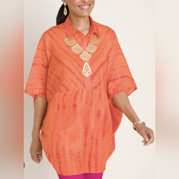 CHICO'S Silk Tie-Dye Envelope Sleeve Pullover Top - Picture 2 of 11